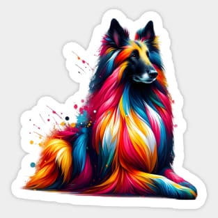 Vibrant Belgian Sheepdog Portrait in Colorful Splash Style Sticker